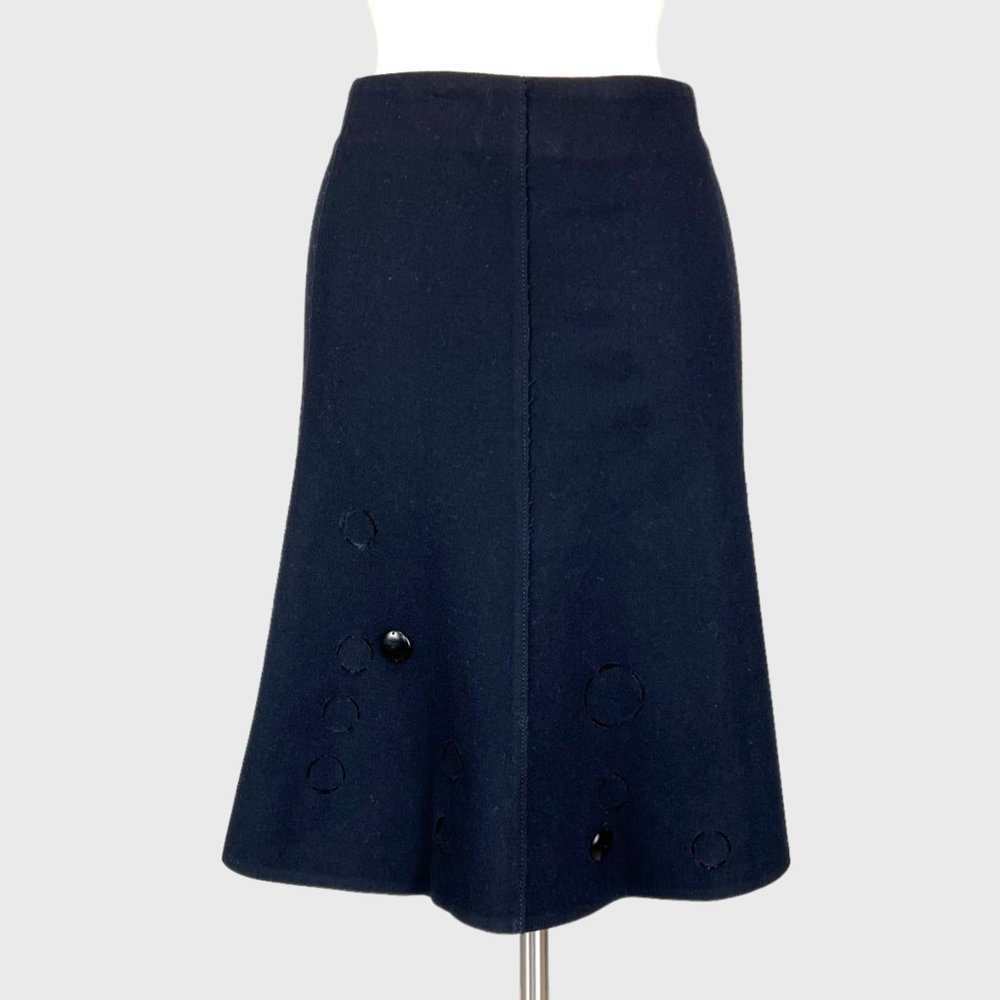 Akris Punto Black A Line Skirt Wool Angora Beaded Circle Cutouts size 10